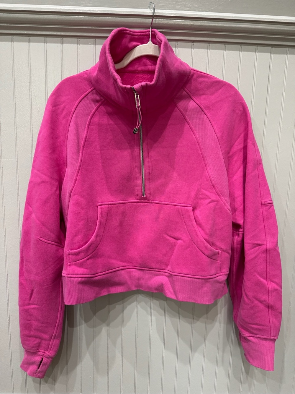 Lululemon Pink Funnel Neck Cropped Quarter Zip Scuba Pullover Size M/L